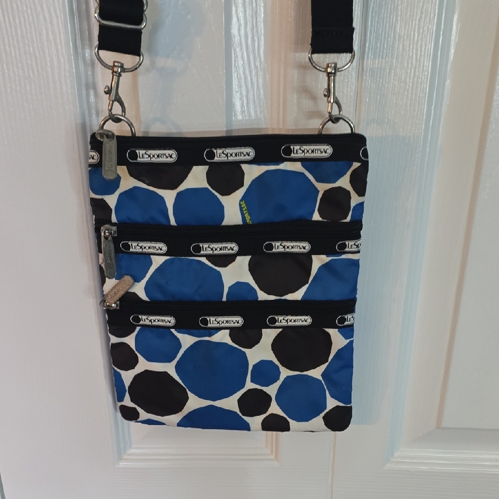 LeSportsac Blue and Black Polka Dot Shoulder Bag Crossbody Bag - Picture 2 of 9